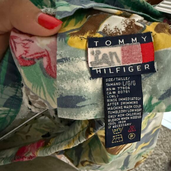 Vintage Tommy Hilfiger Mens Swim Trunks Large Pockets Tropical Floral Hawaiian - Picture 5 of 6